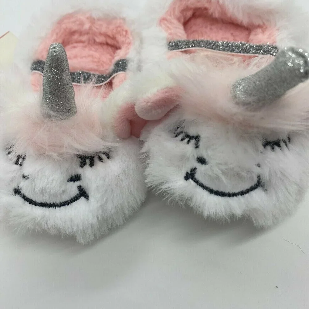 Cat & Jack infant/Toddler Plush Unicorn Slippers With Strap-White-Size 2T/3T-NWT
